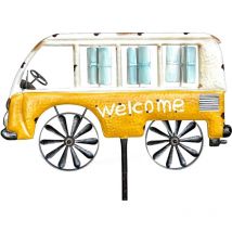 Dandibo - Fiche de Jardin Métal Bus Voiture xl 160 cm Jaune Blanc 96104 Carillon Bienvenue Moulin à vent Résistant aux intempéries Décoration de