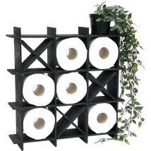 DanDiBo Portarotolo Nero Legno Tic Tac Toe 96421 Portarotolo WC Freestanding Portarotolo di ricambio Portarotolo Carta Porta Rotolo