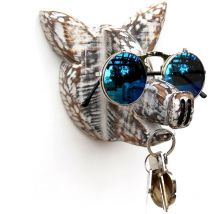 DanDiBo Porte-lunettes mural Porte-lunettes 93913 Porte-clés cochon fait main Porte-manteau bois