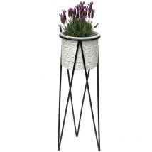 Sgabello per fiori con vaso in metallo nero bianco l 75 cm Supporto per fiori 96043 Colonna per fiori Supporto per piante moderno Sgabello per piante