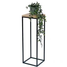 Sgabello per fiori in metallo e legno nero quadrato 70 cm Tavolino per fiori 96352 Colonna per fiori Sgabello moderno per piante - Dandibo