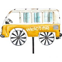 Spina da giardino in metallo Autobus xl 160 cm Giallo Bianco 96104 Suoneria di benvenuto Ruota del vento Resistente alle intemperie Decorazione da