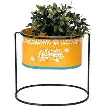 Tabouret de fleur avec pot Métal Debout Orange Ovale 30 cm Support de fleur 96526 l Colonne de fleur Moderne Support de plante Vase de plante