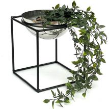 Tabouret à fleurs Métal avec pot Noir Argent 28 cm Porte-fleurs 96256 m Colonne à fleurs Moderne Porte-plantes Tabouret à plantes - Dandibo