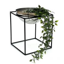 Tabouret à fleurs Métal avec pot Noir Argent 35 cm Porte-fleurs 96256 l Colonne à fleurs Moderne Porte-plantes Tabouret à plantes - Dandibo