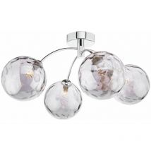 Dar Izzy 4-flammige, halbbündige Deckenleuchte, poliertes Chrom, geräuchertes, genopptes 150-mm-Glas