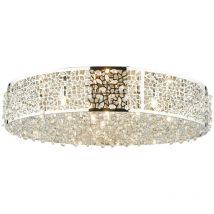 Dar kotaro - Plafonnier affleurant chrome poli et cristal, 6x G9
