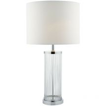 Dar Lighting - dar olalla - Lampe de Table Chrome Poli et Verre Transparent avec Abat-Jour Tambour Rond Ivoire