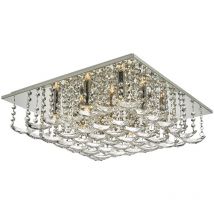 DAR ORELLA - Plafonnier affleurant chrome poli et cristal, 9x G9