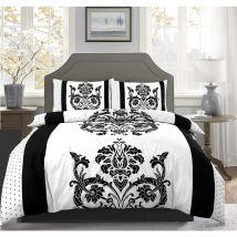 Kampala Hill - Darcy Floral Duvet Cover Set Reversible Bedding Flowers/Zig Zag - Black- Double