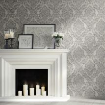 Muriva - Darcy James Eleanor Damask Grey Wallpaper Livung Room Bed Room