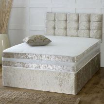 Darius House Crushed Velvet Divan Set with Memory Foam Mattress - 4FT Size / Matching Fabric Buttons / Champagne Crushed Velvet / 2 Drawers (on Same