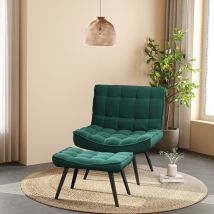 Warmiehomy - Dark Green Minimal Comfy Chair with Footstool Set for Living Reading Room