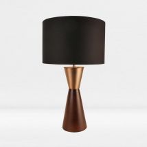 Dark Wood with Satin Copper Detail Table Lamp - Wood with satin copper plate detail and black cotton