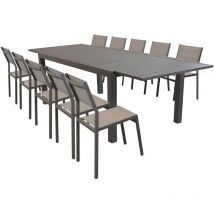 David - set tavolo da giardino con sedie rettangolare allungabile 200/300x100 - Posti: 10 - Colore: Taupe