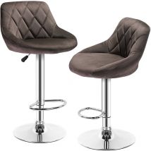 Aqrau Lot de 2 Tabouret de bar Chaise en velours 38 37 (85-105)CM - brun