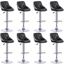 Lot de 8 Tabouret de bar Chaise de bar dossier Rembourré Pivotantes et réglables en Hauteur 84 cm - 106 cm - Noir - Dazhom