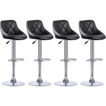 4 Tabouret, Chaise de bar cuillère, planche d'assise en pin,dossier en métal, noire - Dazhom