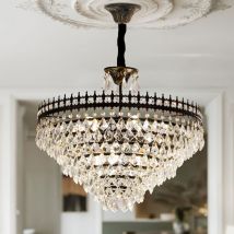 Luvodi - Dazzling Raindrop Crystal Chandelier Vintage Bronze Ceiling Hang Pendant Lights, 60cm