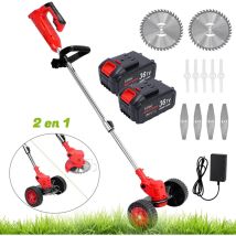 Débroussailleuse Sans Fil Avec 2 Batteries 4.0a , 3 En 1 Coupe-bordure 90° Régler Avec Roue De Guidage Pour Coupe De Jardin, Pelouse