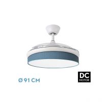 Fabrilamp - Ventilator dc fashion --Ventilator Weiß mit drei ABS-Klappflügeln und blauem Diffusor 6 einstellbare Geschwindigkeiten 3 Temperaturen 3