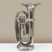Déco trompette céramique argentée 37x17x22cm