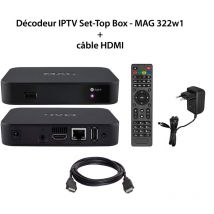 M-e - Décodeur iptv Multimédia mag 322w1 - Set Top Box tv, H.265, wlan WiFi intégré 150Mbps, Lecteur multimédia Internet tv + câble hdmi - Noir