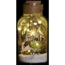 Kontarboor - Décoration de Noël lumineuse x 2 avec motif Cerfs ,Guirlande led avec branches de bois Naturel et Sapin, Bouteille 10X10X22 cm.