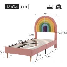 Lit rembourré 90x200, avec sommier à lattes et tête de lit, lit adolescent, pour adultes & adolescents, support de lattes en bois, montage facile,