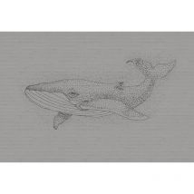 Papier peint panoramique gris baleine effet brique | Tapisserie panoramique animaux pointillés | Papier peint panoramique salle de bain & salon - 270