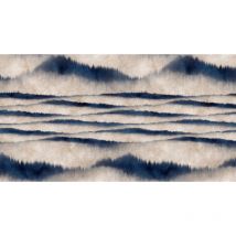 Papier peint panoramique pour salle de bain | Tapisserie panoramique tendance bleue et beige | Papier peint panoramique graphique - 270 x 500 cm (5