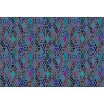 Papier peint panoramique ethnique motif losange | Tapisserie panoramique graphique bleu moderne | Papier peint panoramique chambre adulte & salon
