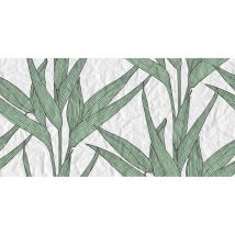 Papier peint panoramique cuisine original Tapisserie panoramique salon design effet froissé Papier peint panoramique blanc & vert motif feuille