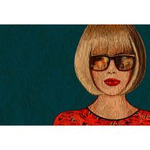 Papier peint panoramique moderne bleu canard visage femme Tapisserie panoramique design femme avec lunettes Papier peint panoramique original salon