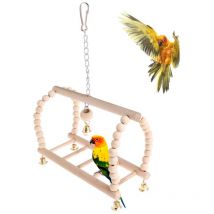 De Cage De Perroquet, Suspendu Balançoire Socle Suspendu Pont Cloche Corde Balançoire Oiseaux Jouets Cloche De Bois Perles, Petites Cages Perruche