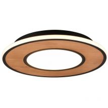 Deacon Plafonnier LED en métal noir avec insert en bois naturel, dimmable avec interrupteur D. 50cm