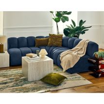 Lisa Design - Debbie - canapé modulable d'angle réversible 4 places sans accoudoirs en tissu texturé - bleu