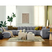 Debbie - canapé modulable panoramique d'angle gauche 7 places en tissu texturé - gris