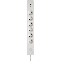 Debflex - bloc parafoudre 6 prises 2P+T avec inter + 2USB a+c 3,4A 1,49M blanc