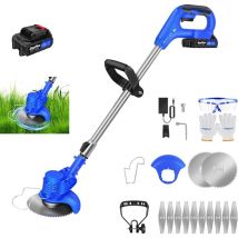 Débroussailleuse de Jardin Sans Fil, Débroussailleuse à Lame Métallique 21V avec Batterie Li-ion 1,5 Ah et Chargeur, Débroussailleuse à Batterie