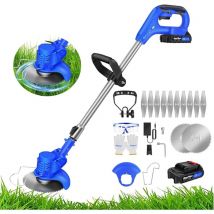 Debroussailleuse Electrique sans Fil 21V Coupe Bordure avec Batterie et Chargeur, Coupe-Herbe de Jardin Coupe Bordure sans Fil avec 2 Types de Lames,
