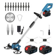 Débroussailleuse et coupe-bordures 2 en 1 MAGICFOX, avec 2 Batterie 4A, 4 Types De Lames, Roue latérale pour Pelouse Domestique - Bleu
