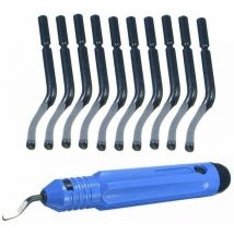 Deburring Tool, Hand Deburring Tool Set, Handle with 10 Blade Burr Scrapers, for Wood, Plastic, Aluminum, Copper and Steel, Cutting Tool