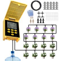 Decdeal - Doppelpumpe Solar Tropfbewässerungssystem mit Regenerfassung Digital Display -Bildschirm Child Lock 2 Gruppen -automatische Bewässerung für