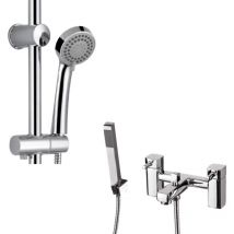 Nes Home - Deck Mounted Square Bath Filler Shower Mixer with Slider Rail and Handset Kit