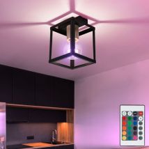 Decken Leuchte dimmbar Holz natur Lampe schwarz Schlaf Zimmer Vintage Fernbedienung im Set inkl. rgb led Leuchtmittel