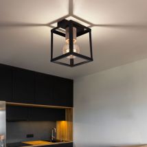 Decken Leuchte Filament Holz natur Lampe schwarz-matt Schlaf Zimmer Beleuchtung Vintage im Set inkl. led Leuchtmittel