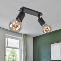 Deckenlampe Deckenleuchte Spotlampe Flurleuchte Deckenstrahler, Spots beweglich 2 Flammig, Metall schwarz, E27 Fassungen, LxBxH 31x10x16cm