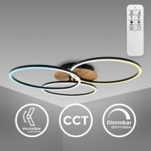 B.k.licht - Deckenlampe 71,7x67,4 cm - 39W, 4500lm, led, dimmbar, Fernbedienung, cct, schwarz-holz