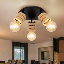 Etc-shop - Deckenlampe Deckenleuchte Spotleuchte Holzlampe Holzleuchte, Spots beweglich 3 Flammig, Metall schwarz Holz natur, E27 Fassungen, DxH